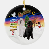Weihnachtsschilder - Zwei Standard-Poodles (B+W) Keramikornament (Hinten)