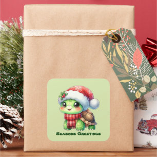 Weihnachtsschildkröte ergänzen Text Quadratischer Aufkleber