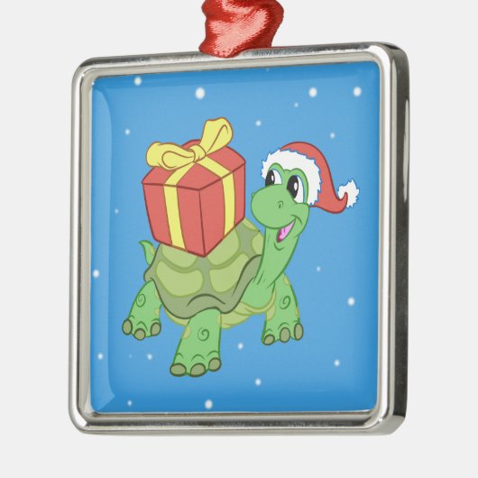 Weihnachtsschildkröte mit dem Geschenk Ornament Aus Metall (Links)
