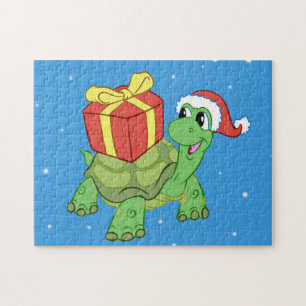 Weihnachtsschildkröte mit dem Geschenk Puzzle