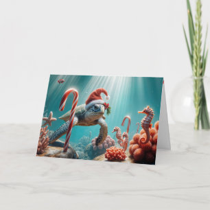 Weihnachtsschildkröte mit Kerzenleuchten Karte