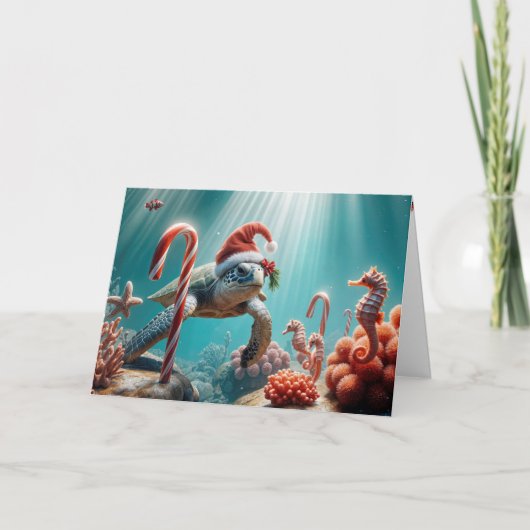 Weihnachtsschildkröte mit Kerzenleuchten Karte (Vorderseite)