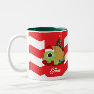 Weihnachtsschildkröten Rotes Grün Zackenstreifen Zweifarbige Tasse