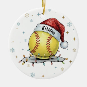 Weihnachtsschimmer: Softball mit Santa-Hut Keramik Ornament