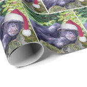 Weihnachtsschimpanse mit Weihnachtsmannmütze Geschenkpapier (Rolleneckpunkt)