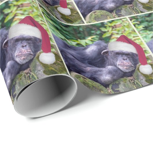 Weihnachtsschimpanse mit Weihnachtsmannmütze Geschenkpapier (Rolleneckpunkt)