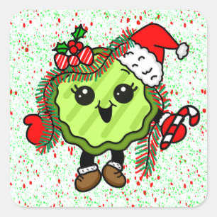 Weihnachtsschlange   Funny Holiday Pickles  Quadratischer Aufkleber