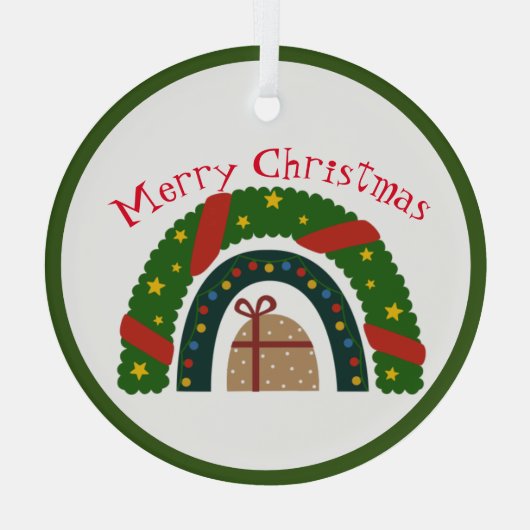 Weihnachtsschleife mit einem Geschenk Ornament Aus Glas (Rückseite)