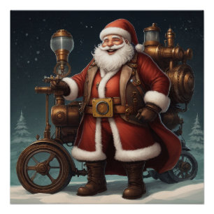 Weihnachtsschlitten des Weihnachtsmanns im Steampu Poster