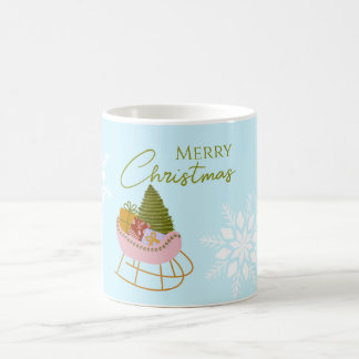 Weihnachtsschlitten mit Geschenken, Baum Feiertags Kaffeetasse
