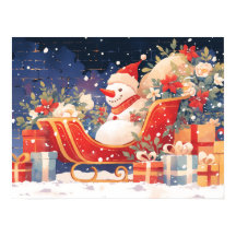 Weihnachtsschlitten mit Geschenken und Schneemann