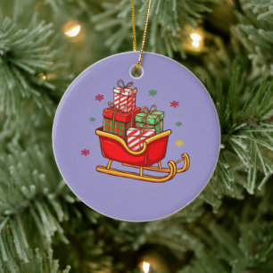 Weihnachtsschlitten voller Geschenke Cartoon Keramik Ornament