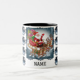 Weihnachtsschlitten von Santa personalisiert Zweifarbige Tasse