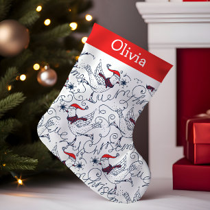 Weihnachtsschlittschuhlaufende Vögel Monogramm Kleiner Weihnachtsstrumpf