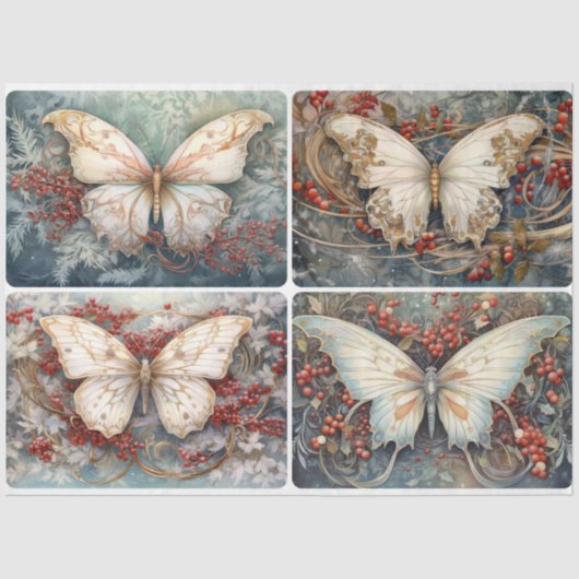 Weihnachtsschmetterlinge 4 Quadrat Seidenpapier (Vorderseite)