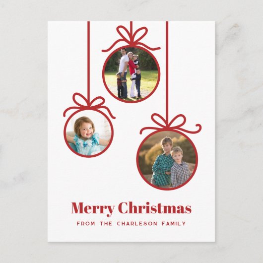 Weihnachtsschmuck 3 Foto Feiertagspostkarte (Vorderseite)
