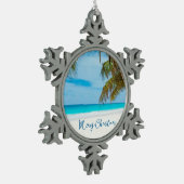 Weihnachtsschmuck am Strand Pewter Palm Tree Schneeflocken Zinn-Ornament (Links)