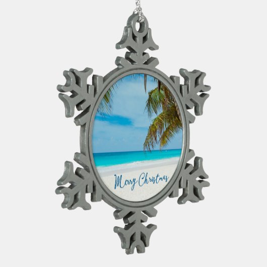 Weihnachtsschmuck am Strand Pewter Palm Tree Schneeflocken Zinn-Ornament (Links)
