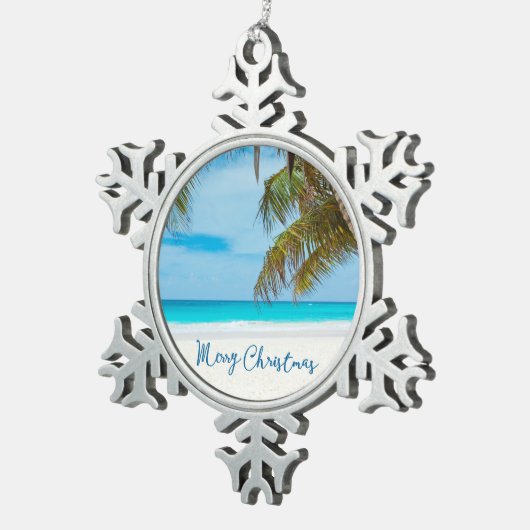 Weihnachtsschmuck am Strand Pewter Palm Tree Schneeflocken Zinn-Ornament (Rechts)