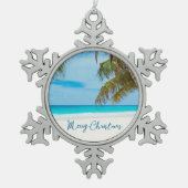 Weihnachtsschmuck am Strand Pewter Palm Tree Schneeflocken Zinn-Ornament (Vorderseite)