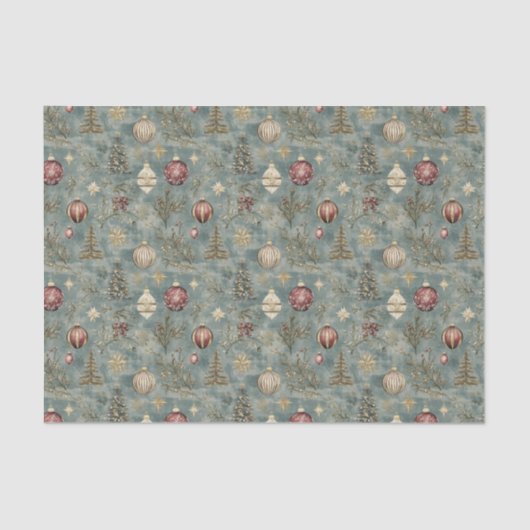 Weihnachtsschmuck auf Blue Seidenpapier (Vorderseite)