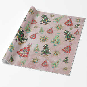 Weihnachtsschmuck auf Rose Quarzwackelpapier Geschenkpapier
