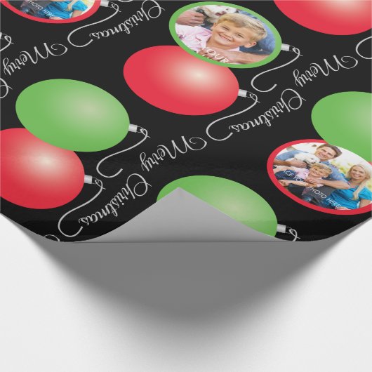 Weihnachtsschmuck auf Schwarz & 5 Fotorahmen Geschenkpapier (Ecke)