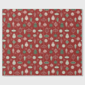 Weihnachtsschmuck auf texturiertem Rot Geschenkpapier (Flach)