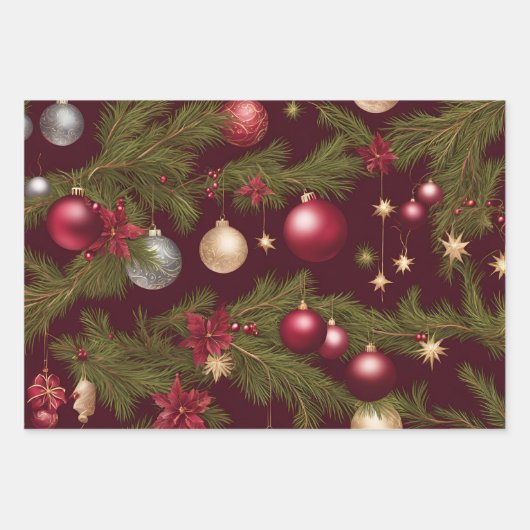 Weihnachtsschmuck auf Weihnachtsbaum Geschenkpapier Set (Vorderseite 2)