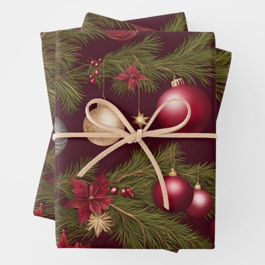 Weihnachtsschmuck auf Weihnachtsbaum Geschenkpapier Set (Beispiel)
