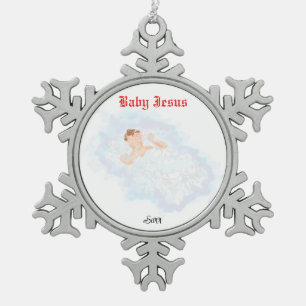 Weihnachtsschmuck : Baby Jesus Schneeflocken Zinn-Ornament