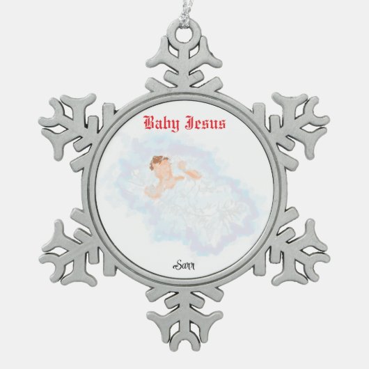 Weihnachtsschmuck : Baby Jesus Schneeflocken Zinn-Ornament (Vorderseite)