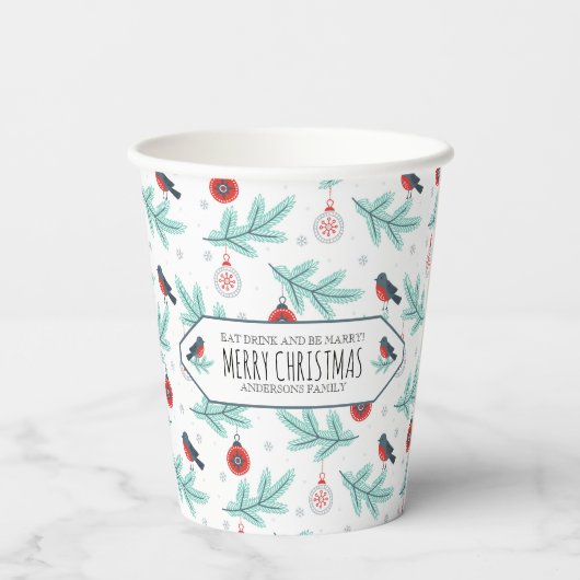 Weihnachtsschmuck & Bird Winter Pattern Pappbecher (Rückseite)