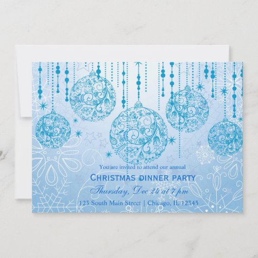 Weihnachtsschmuck (blau) einladung (Vorderseite)