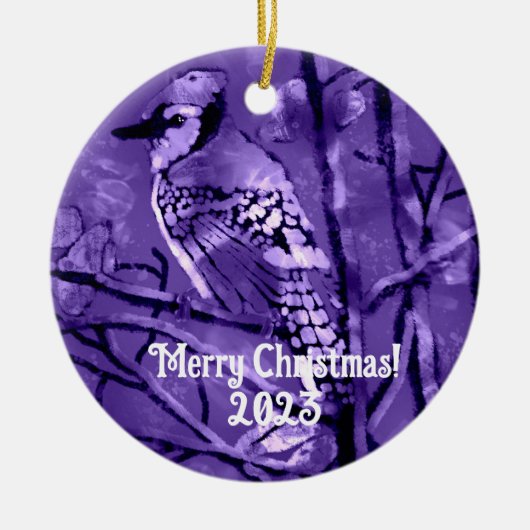 Weihnachtsschmuck Blau Jay Abstrakte Kunst Lila (Vorne)