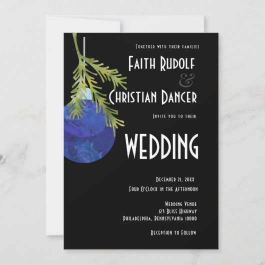 Weihnachtsschmuck Blau, Moderne Hochzeit Ankündigung (Vorderseite)