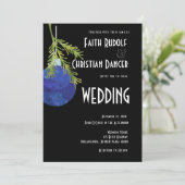 Weihnachtsschmuck Blau, Moderne Hochzeit Ankündigung (Stehend Vorderseite)