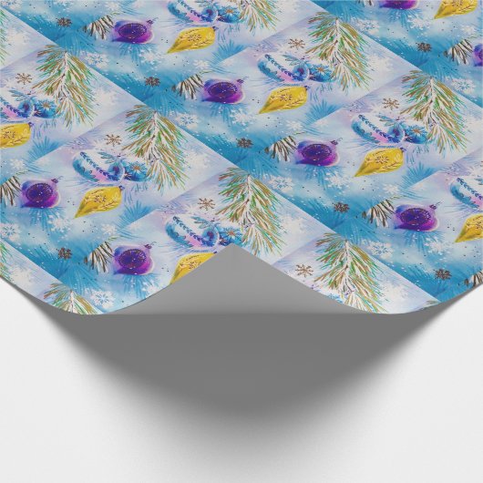 Weihnachtsschmuck Blaues Lila Gold Geschenkpapier (Ecke)