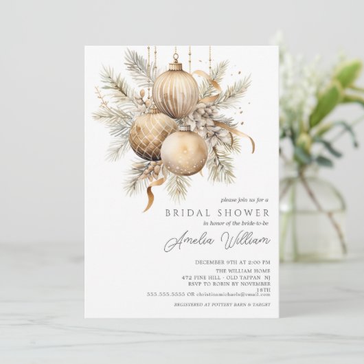 Weihnachtsschmuck-Brautparty Einladung (Stehend Vorderseite)