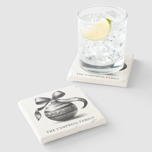 Weihnachtsschmuck Familienname Steinuntersetzer (Seitenansicht)