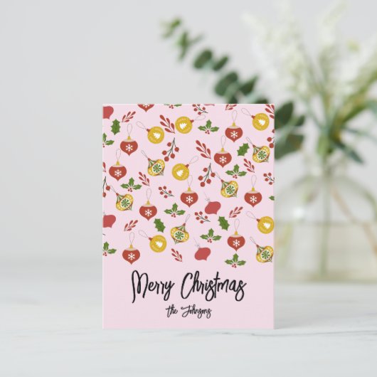 Weihnachtsschmuck Festliche Grüne Rosa Postkarte (Stehend Vorderseite)