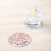 Weihnachtsschmuck Festliche Grüne Rosa Runder Pappuntersetzer (Vor Ort)