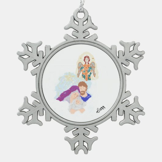 Weihnachtsschmuck : Geburt Christi Schneeflocken Zinn-Ornament (Vorderseite)