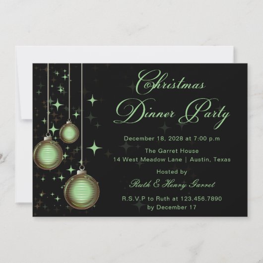 Weihnachtsschmuck Grün Gold Weihnachtsfest Party Einladung (Vorderseite)