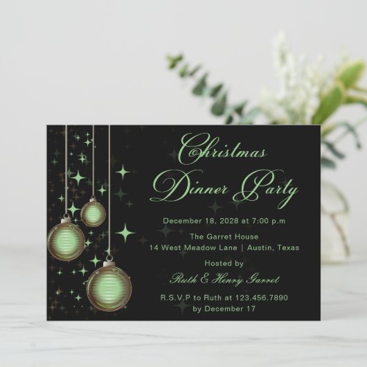 Weihnachtsschmuck Grün Gold Weihnachtsfest Party Einladung (Stehend Vorderseite)