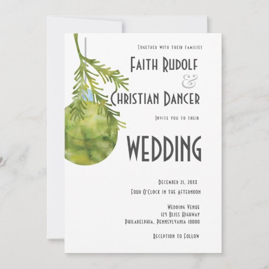 Weihnachtsschmuck Grün, Moderne Hochzeit Ankündigung (Vorderseite)