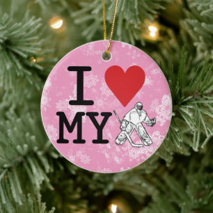 Weihnachtsschmuck, ich Liebe mein Hockey Goalie Keramikornament
