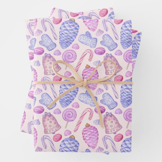 Weihnachtsschmuck in Aquarellen, Candy Cane Geschenkpapier Set (Beispiel)