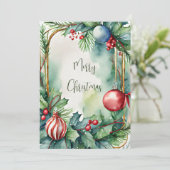 Weihnachtsschmuck in Aquarellen Feiertagskarte (Stehend Vorderseite)