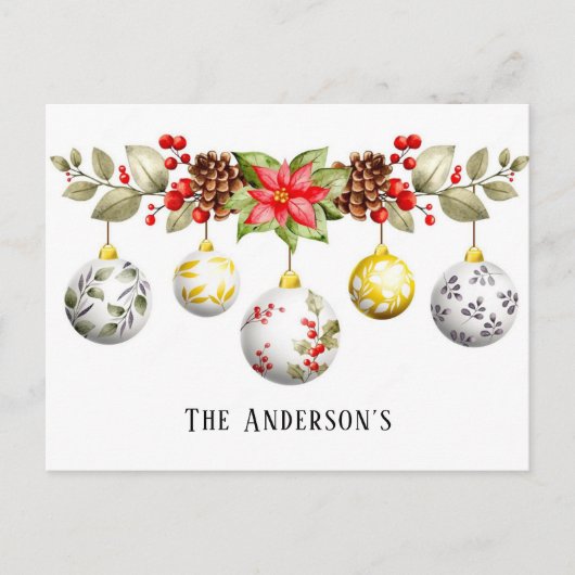 Weihnachtsschmuck in Aquarellen Poinsettia Custom Postkarte (Vorderseite)